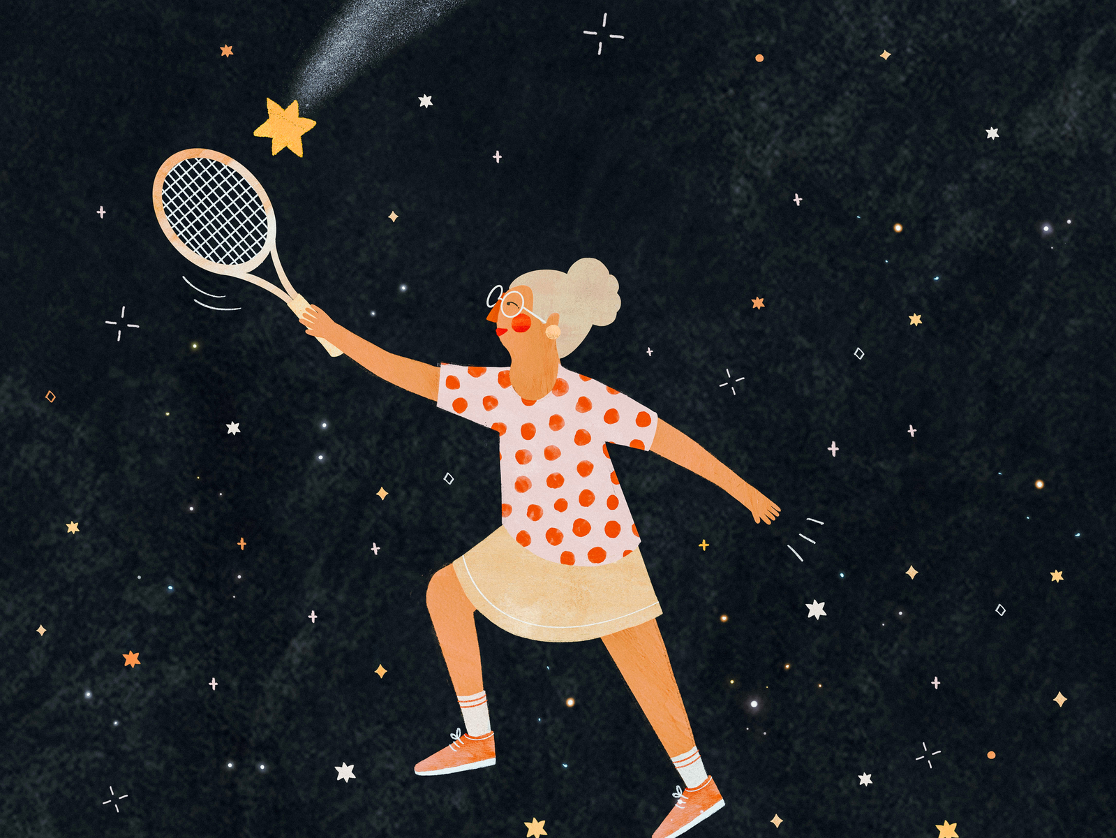 My kind of sport ⭐️🏸 cosmic female character illustration illustration art illustrator kids illustration sport stars starship tennis tennis player