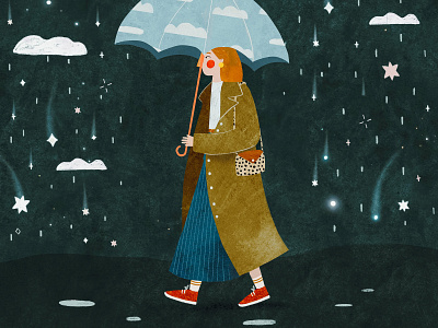 Stars rain cosmic cosmos female character illustration illustration art illustrator kids illustration rainy space stars