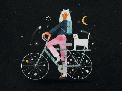 Cosmic girl ✨ bike bike ride cat cat illustration cosmic cosmos female character girl character girl illustration illustration illustration art illustrator kids illustration moon sailormoon space