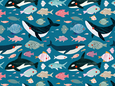 Sous l'océan 🐟 animal aquatic fish illustration illustration art illustrator kids illustration motif motifs ocean ocean life pattern design sea