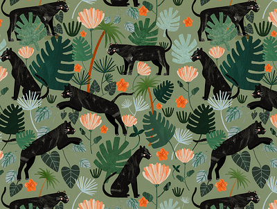 Jungle pattern 🌿 animal animals illustration illustration art illustrator kids illustration motif pattern pattern design plant illustration