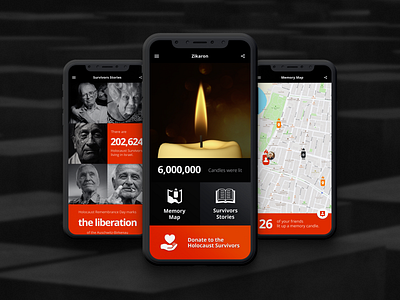 Zikaron - Holocaust Memorial App app app design candle design holocaust memorial memory minimal mobile app mobile app design mobile design mobile ui stories ui ux