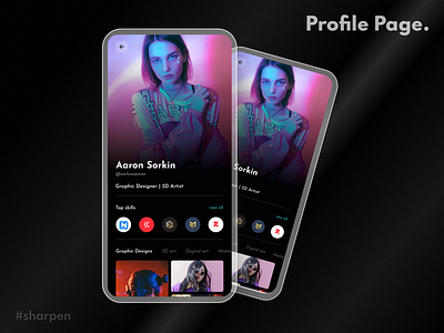 Profile Page. app black colors dailyui figma futuristic josefin sans mobile profile profile page sci fi ui