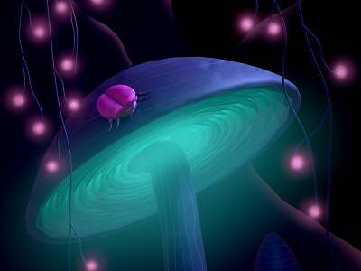 Mushroom 3d art cgi concept art design enchanted forest illustration ladybug lights mushroom