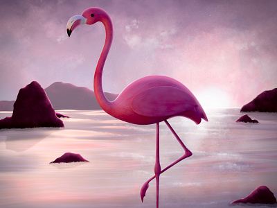 Flamingo 3d art art artwork beach cgi character concept art design illustration maya photobashing photoshop sunset