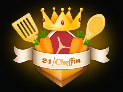 Chef logo carrots chef crest crown logo ribbon shield spatula spoon steak