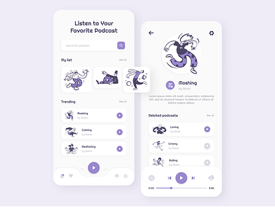 App for Listen to your favorite Podcast app design illustration mobile mobile app ui ux