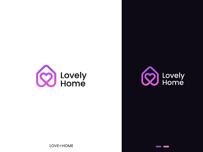 Love+home combination logo concept in pink, purple gradientt