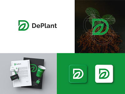 Letter D + Leaf Logo concept. branding colorful design green logo icon leaf logo letter d lettermark logo logo logo branding logo design minimal modern modern logo monogram plant logo