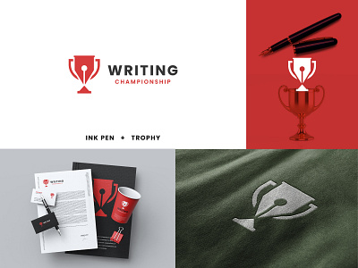 Ink pen + Trophy logo concept (Unused). branding championship logo design icon illustration logo logo design minimal modern modern logo pen logo trophy logo vector writing logo
