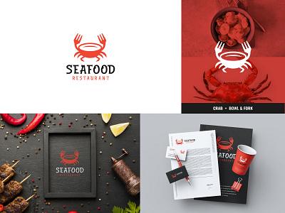 Seafood restaurant logo concept (Unused) branding crab logo design graphic design icon logo logo design minimal modern readymade logo restaurant logo seafood logo unused logo