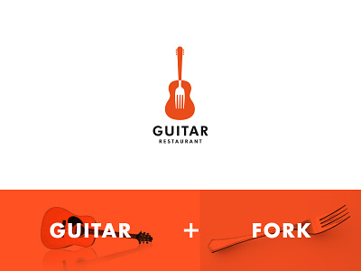 Guitar + Fork logo concept for restaurant (Unused for sale) brand identity branding food logo fork logo graphic design guitar logo logo branding logo design minimal modern music logo readymade logo restaurant logo spoon logo unused logo