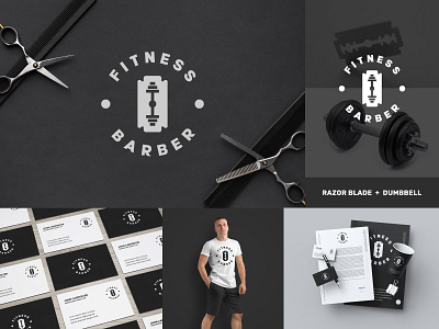 Razor Blade + Dumbbell logo concept (Unused for Sale) barber logo blade logo branding design fitness logo gym logo icon logo logo design minimal modern salon logo vector