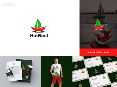 Chilli pepper + Boat logo concept (Unused for sale) boat logo branding chilli logo creative logo design icon illustration logo logo design minimal modern pepper logo restaurant logo water logo