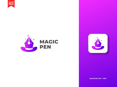 Magician Hat + Pen logo concept (Unused for Sale) branding design logo logo design magic logo magician logo minimal pen logo wind writer logo