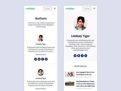 Authors Pages landing page design mobile visual design