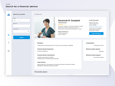 Daily UI #006 User Profile (a financial advisor) dailyui dailyui006 dashboard financial advisor searchui userprofile