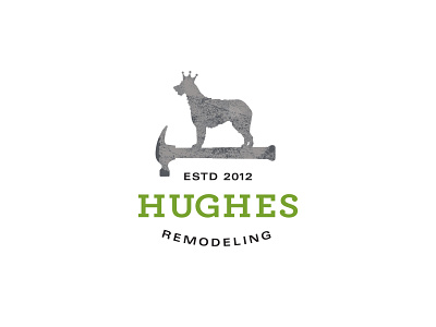 Hughes Remodeling Logo branding construction graphic design hammer irish irish wolfhound logo