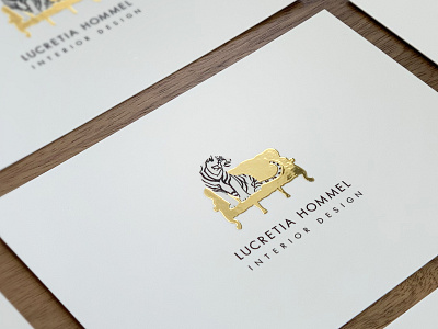 Lucretia Hommel Interior Design branding foil stamp gold couch gold foil interior design logo white tiger