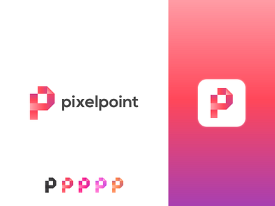pixelpoint logo branding bold brand branding gradient color graphic design icon lettermark logo branding logo design minimal modern p letter logo pixel