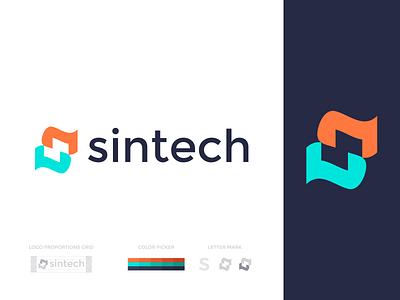 sintech bold brand identity branding design identity illustration logo design minimal modern sintech vector