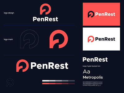 PenRest Logo Branding brand branding design graphic design logo logo design minimal modern p logo penrest logo r logo