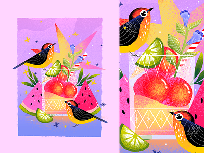 Watermelon Birds artist birds drink frozen illustration illustration art summer tropical