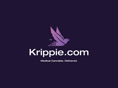 Krippie com Logo Design bird brand brand identity branding cannabis cbd delivered delivery design icon logo logo design logodesign medical medicine minimal pharma purple symbol