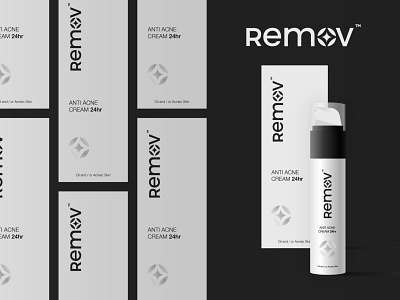Remov Logo and Package Design acne beauty brand branding cream design icon logo logo design logodesign minimal print skincare symbol typography vector