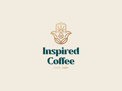 Inspired Coffee Logo Design brand brand identity branding coffee coffee bean coffee leaf coffee shop design hamsa hand icon logo logo design logodesign minimal mystic symbol