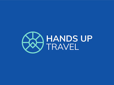 Hands Up Travel Logo Design brand branding circle design discover explore holiday icon logo logodesign minimal mountain pin point sun travel trip vacation