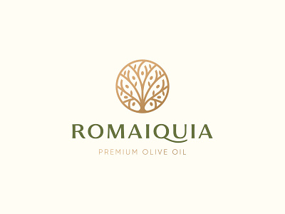 Romaiquia Logo Design brand branding classic design gold green icon leaf logo logodesign minimal natural nature oil oil olive oil tree premium tree unique