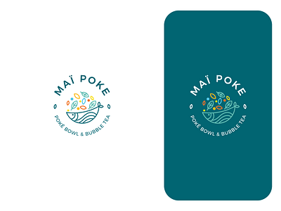 Mai Poke brand branding bubble tea colorful logo design drink fish food green healthy food icon leaf logo logo design logodesign poke poke bowl symbol tea