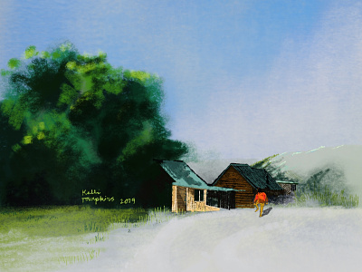 Smokey bear lake contemporary digital art digital painting figurative illustration impression landscape rural