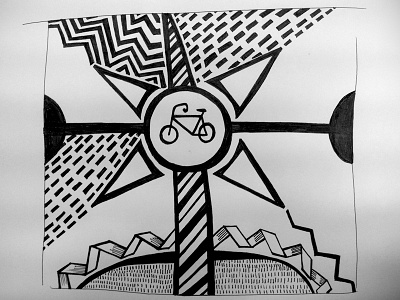 Scribbles bicycle bike black and white draw drawing mural pen ribbon scribble