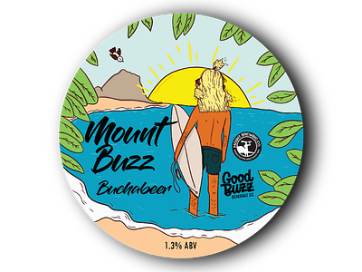 Mount Buzz Bucha Beer Tap label beach beer branding design illustration label logo summer typography