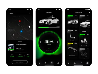 ChargeUp - EV Charging App app app design application battery black car charge dashboard design electric ev figma future ios map mobile navi navigation ui ux