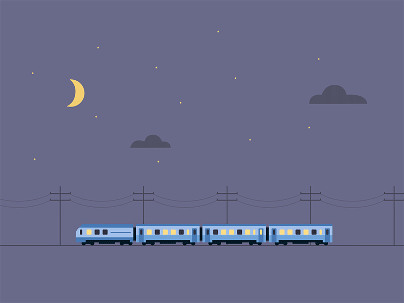 The train goes choo choo choo animation flat gif illustration night train