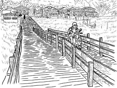 Buluh Perindu Bridge drawing illustration landscape line art sketch
