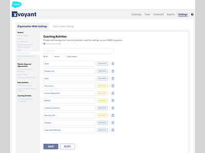 Setting: Coaching Activity List Ui