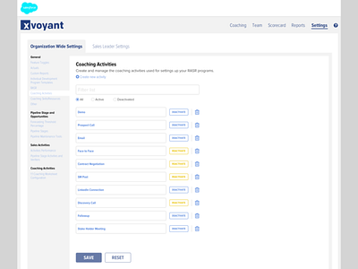 Final Designs for the Managing Coaching Activities UI