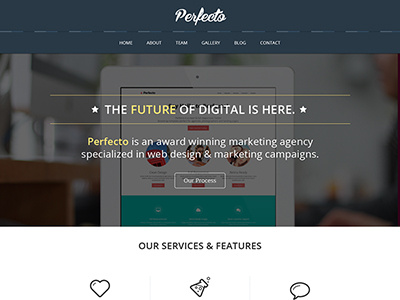 Perfecto PSD - Effective Portfolio and Blog Template agency app landing page blog clean creative dark landing page photography portfolio psd template