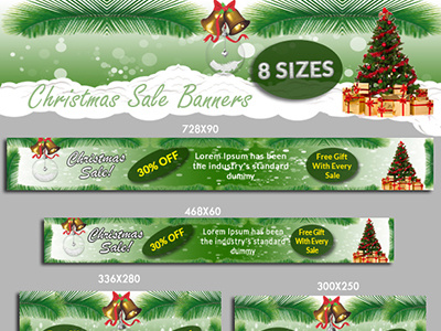 Christmas Sale Banners ads advertising kit banner ads banner set banners christmas banners christmas sale psd banners web adverts