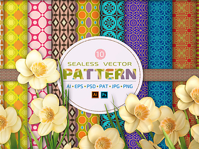 10 Seamless Vector Patterns Bundle abstract backgrounds colorful elegant flower geometric mandala pattern textures