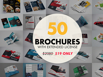 50 Brochures with Extended License - Only $19 300dpi brochure bundle cmyk corporate creative deal discount editable extended printready template