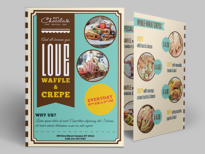 Restaurant Bifold - Volume 01 bifold brochure clean coffee shop colorful crepes restaurant retro us letter vintage waffle