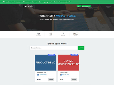 Purchasify - Marketplace for Digital Products buy digital direct downloads marketplace membership payments paypal products purchase sell