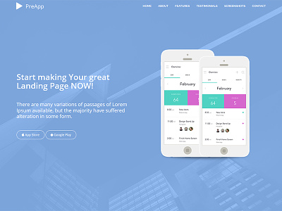 PreApp - Application Landing Page Template application blue clean landing minimal multipurpose working forms