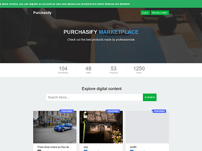 Purchasify - Marketplace for Digital Products buy digital direct downloads marketplace membership payments paypal products purchase sell