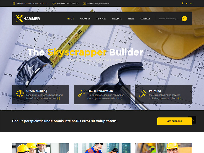 Hammer Construction Company HTML Theme by CodeGrape on Dribbble